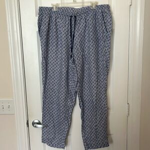 Lands’End Blue and White Geometric Drawstring Pants, Women’s 18W